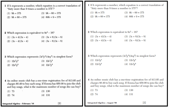 Regents algebra tips example albert exam actual question credit read